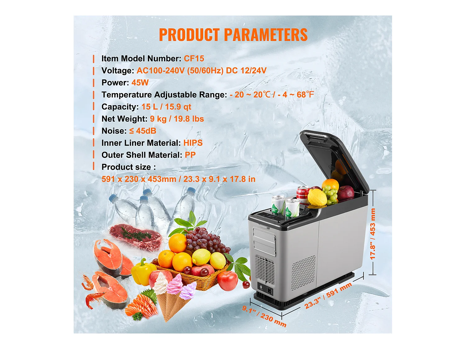 Réfrigérateur Portable SucceBuy, 15 L, Refroidisseur à Compresseur 12/24 V CC, Zone Unique pour Voiture et Maison