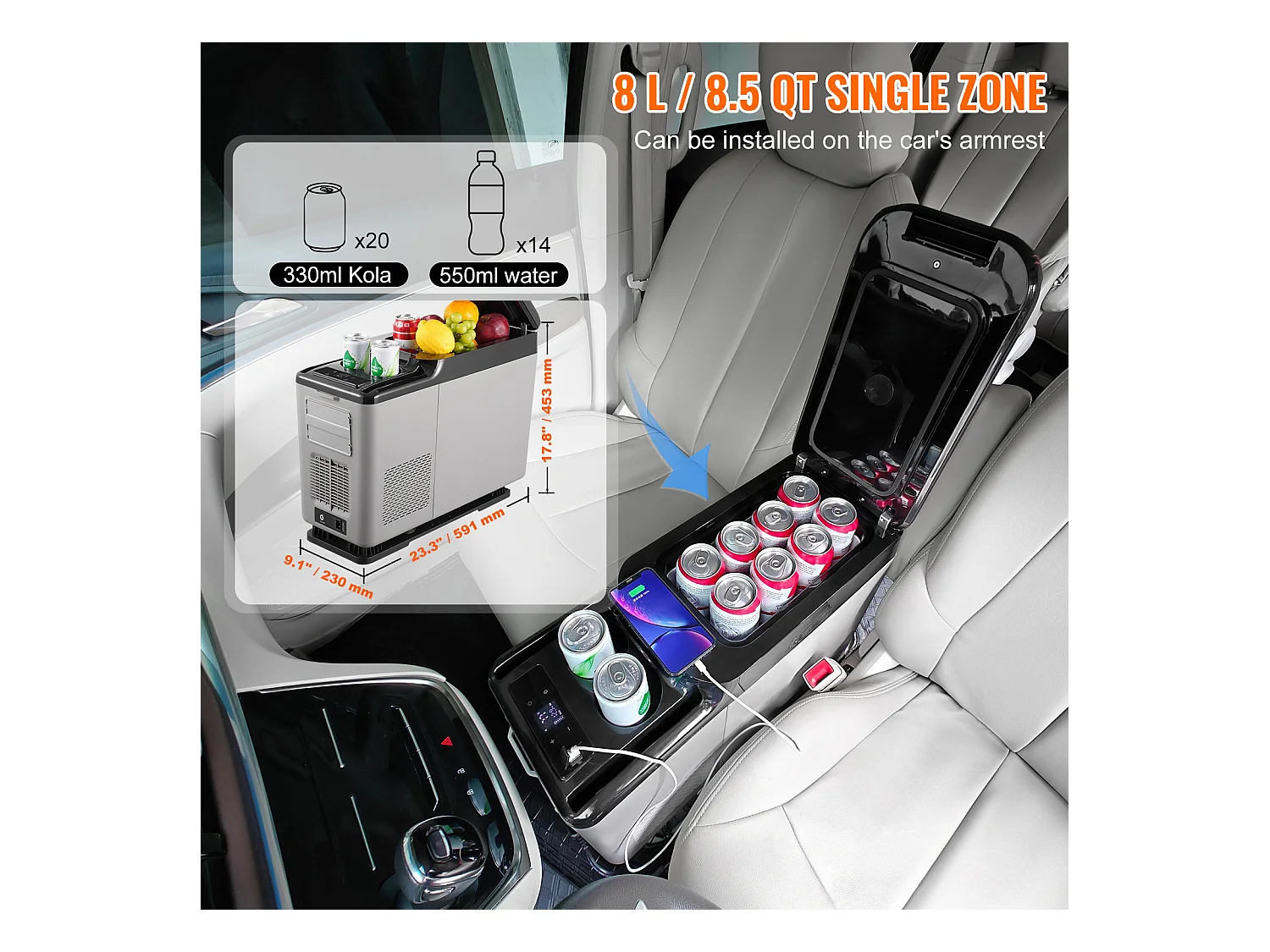 Réfrigérateur Portable SucceBuy, 15 L, Refroidisseur à Compresseur 12/24 V CC, Zone Unique pour Voiture et Maison