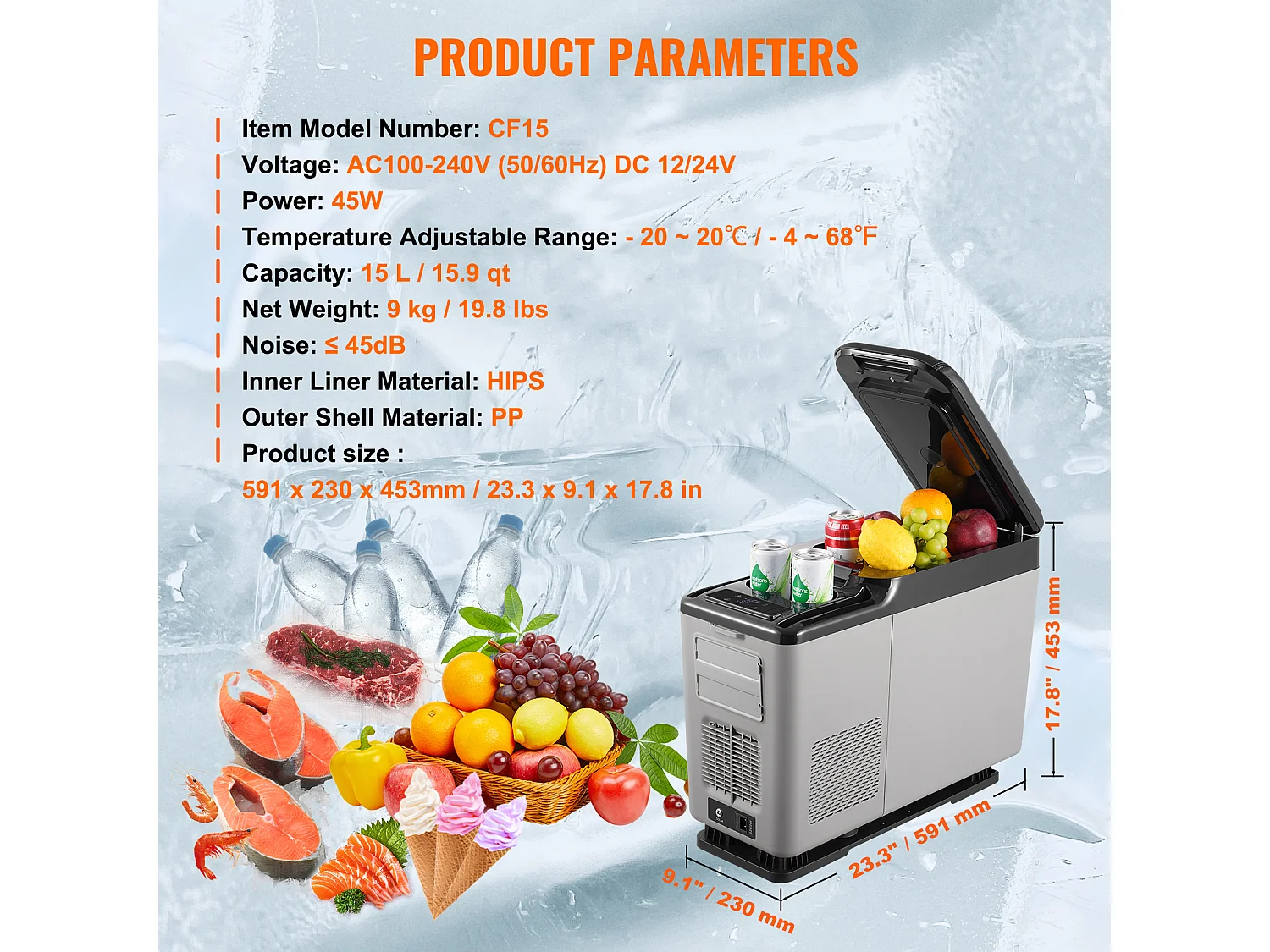 Réfrigérateur Portable SucceBuy, 15 L, Refroidisseur à Compresseur 12/24 V CC, Zone Unique pour Voiture et Maison