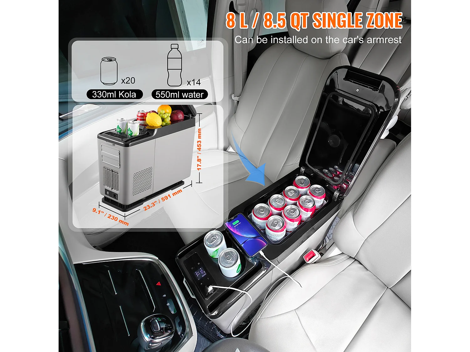 Réfrigérateur Portable SucceBuy, 15 L, Refroidisseur à Compresseur 12/24 V CC, Zone Unique pour Voiture et Maison