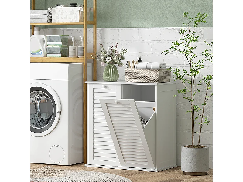 Mueble para ropa blanca con 2 cestas para la ropa y tiradores, 70 x 38 x 73 cm.