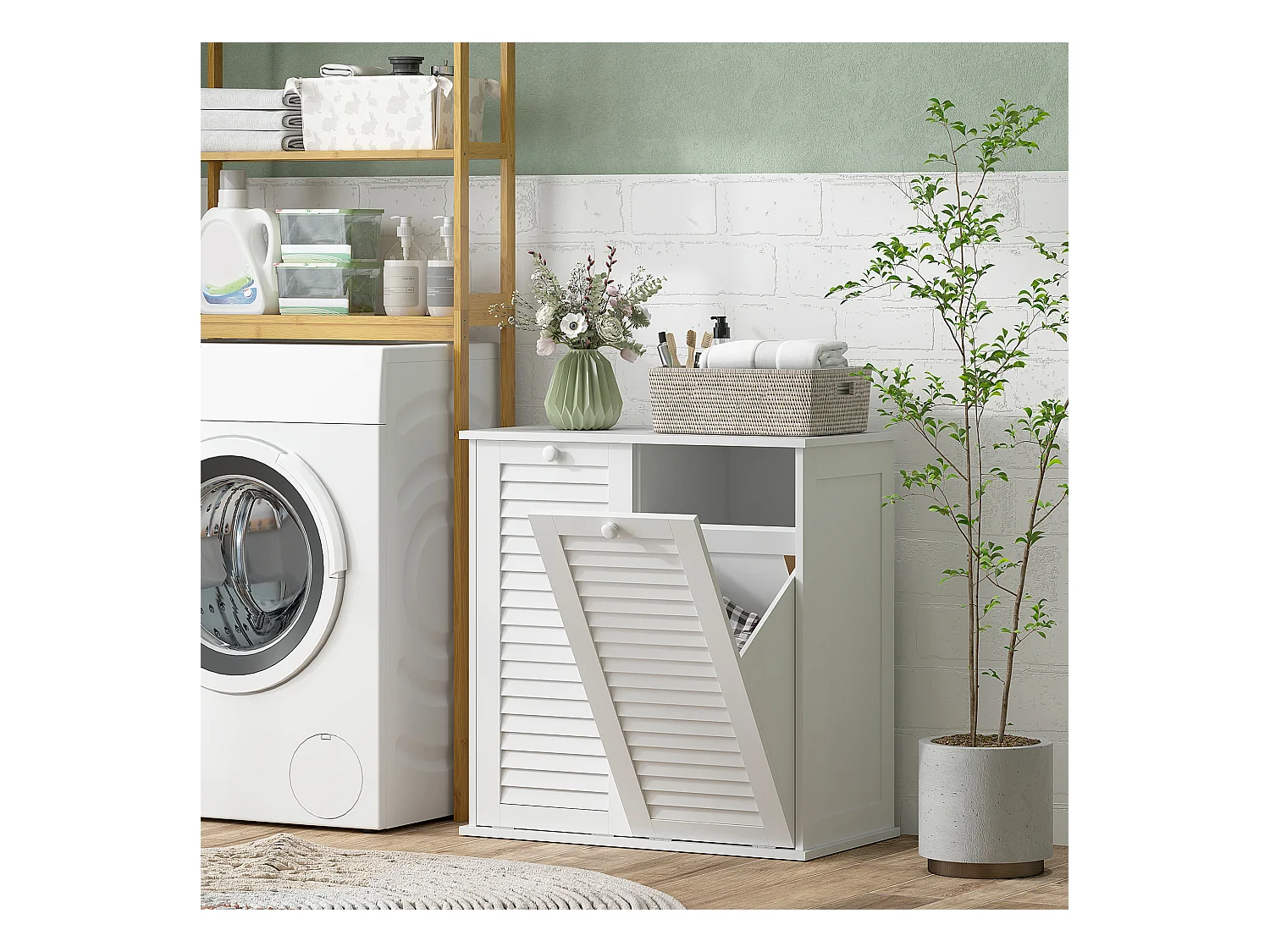 Wäscheschrank, Badezimmerschrank mit 2 Wäschekörben, mit Griffen, 70 x 38 x 73 cm