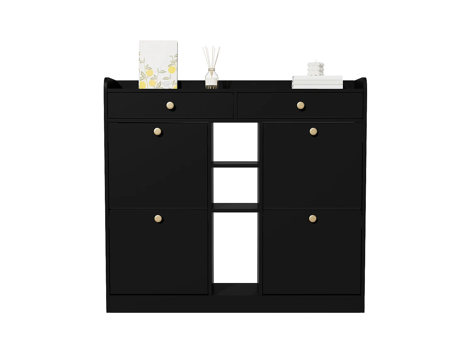 Eleganter schwarzer Schuhschrank mit 4 Flügeltüren, 110 x 26 x 100 cm