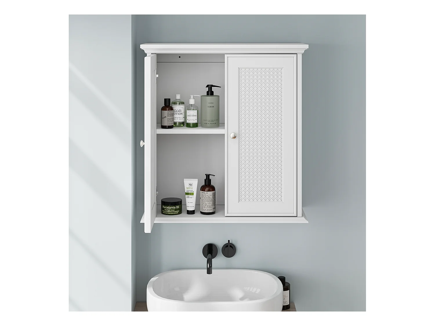Armoire de salle de bain murale blanche avec portes paniers,armoire à pharmacie