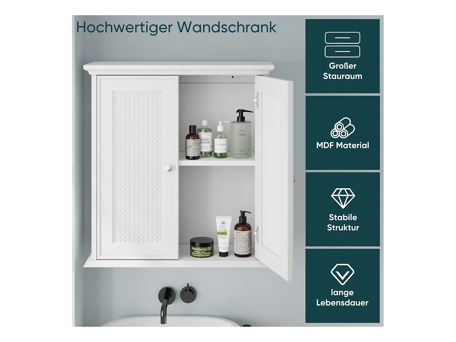 Armoire de salle de bain murale blanche avec portes paniers,armoire à pharmacie