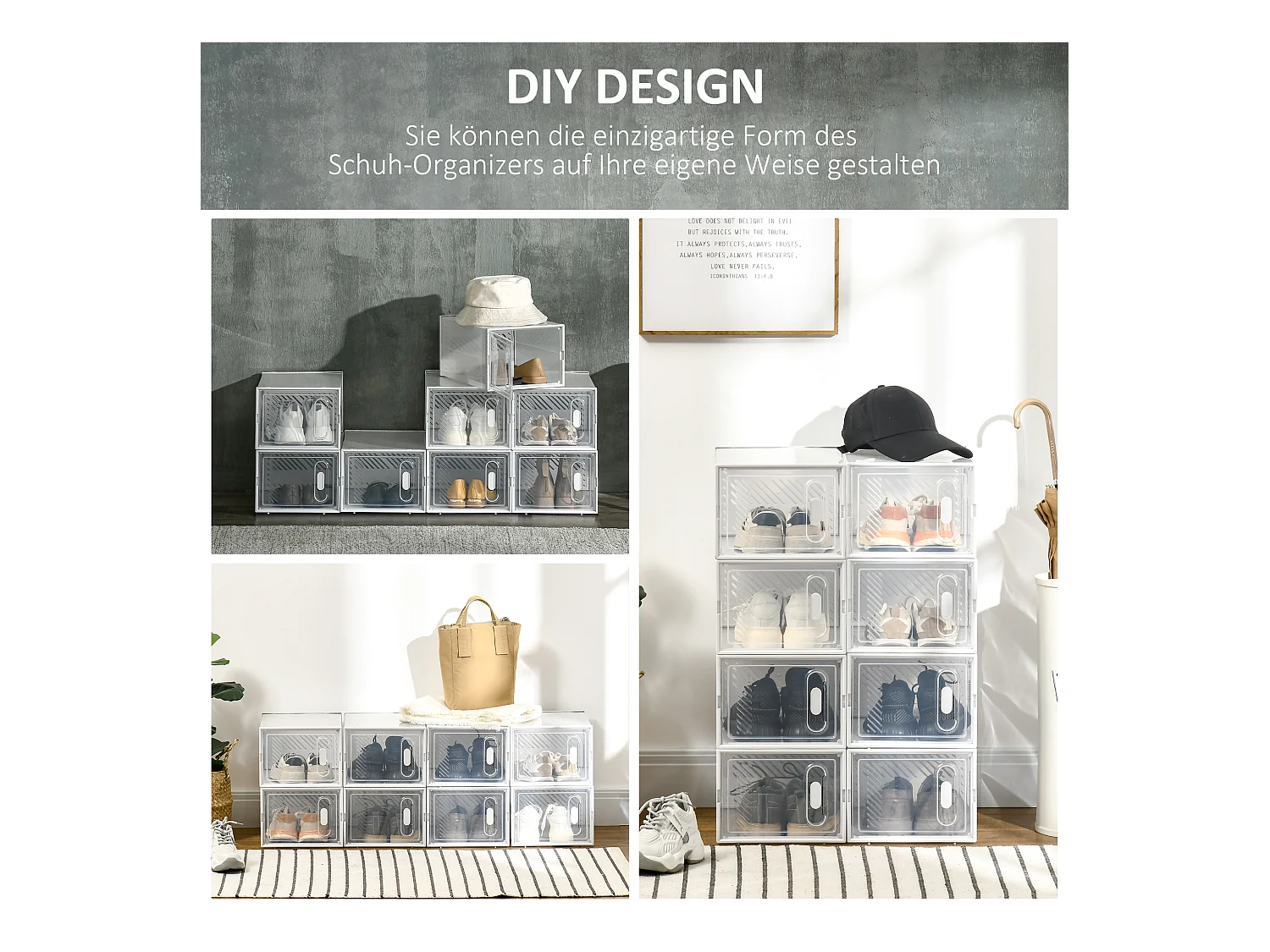 Schuhschrank mit 8 ineinander steckbaren Einlegeböden, rechteckig