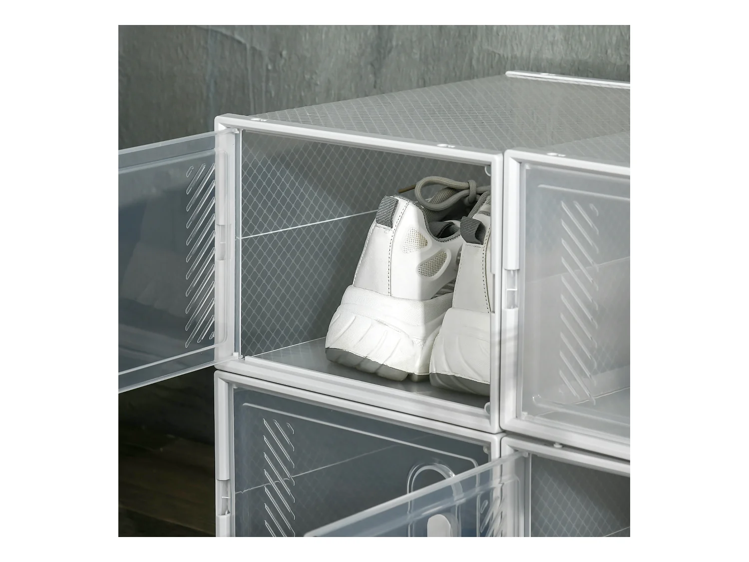 Schuhschrank mit 8 ineinander steckbaren Einlegeböden, rechteckig