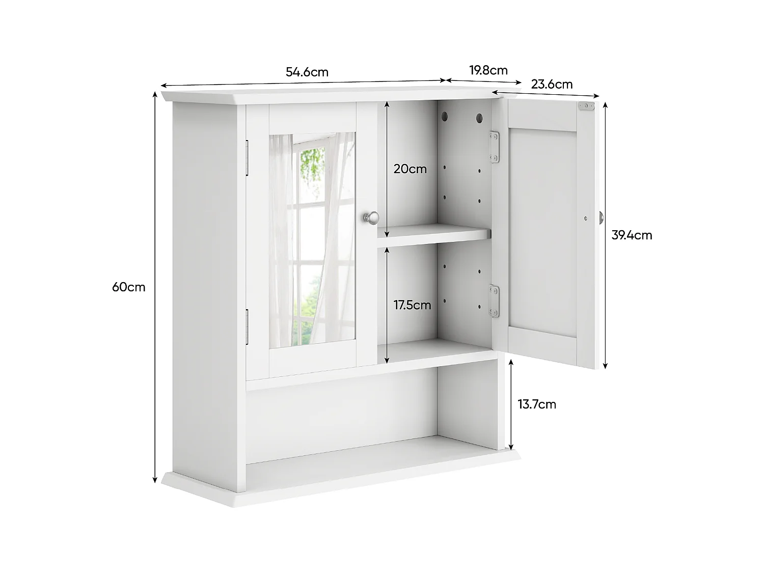 Badezimmerschrank mit Spiegel, weißer Medikamentenschrank mit verstellbarem Einlegeboden