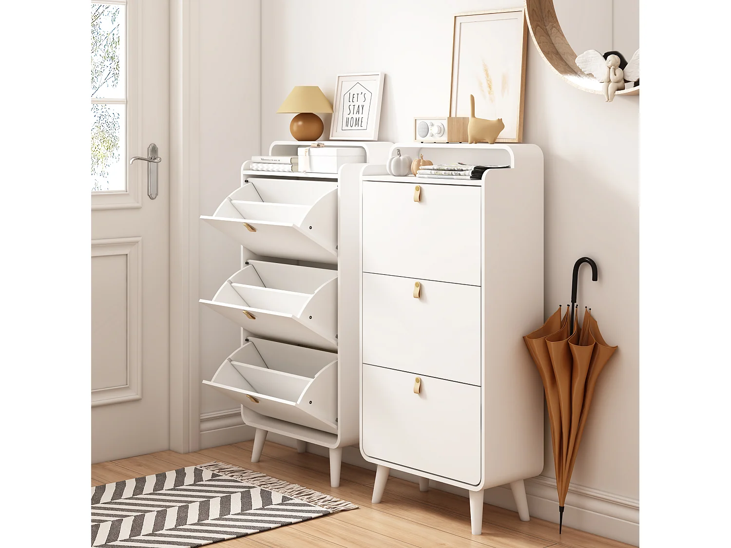 Schuhschrank mit 3 Klappschubladen, freistehend, kippbarer Schuhschrank