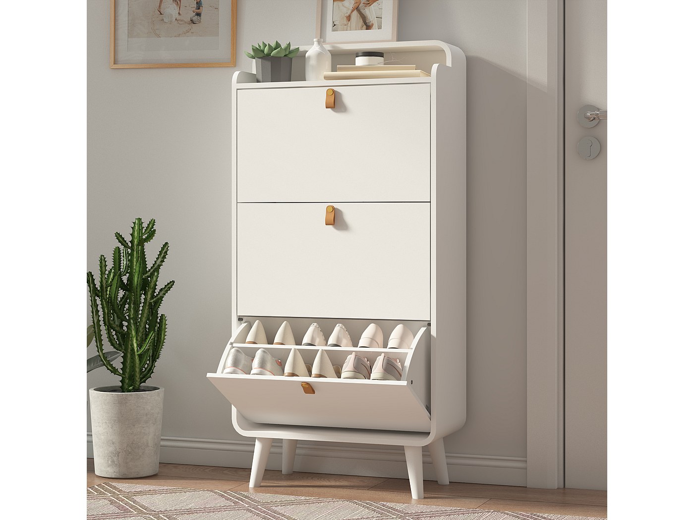 Armoire à Chaussures Avec 3 Compartiments étagère Rangement à