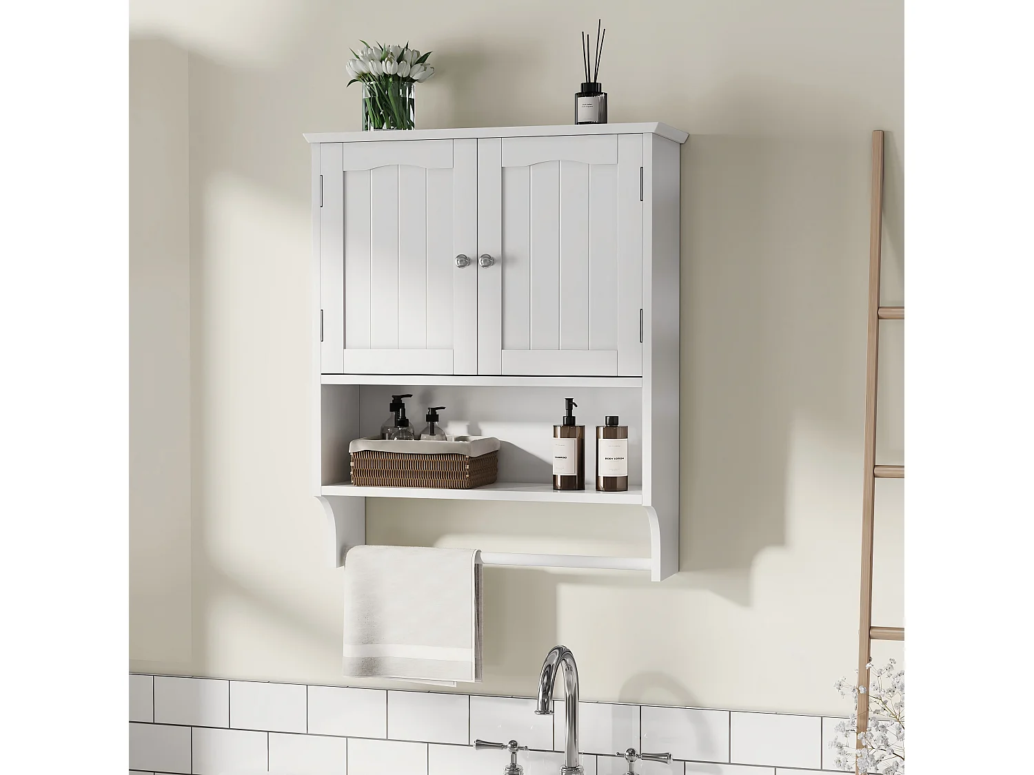 Armoire de salle de bain blanche avec porte-serviettes mural,armoire à pharmacie