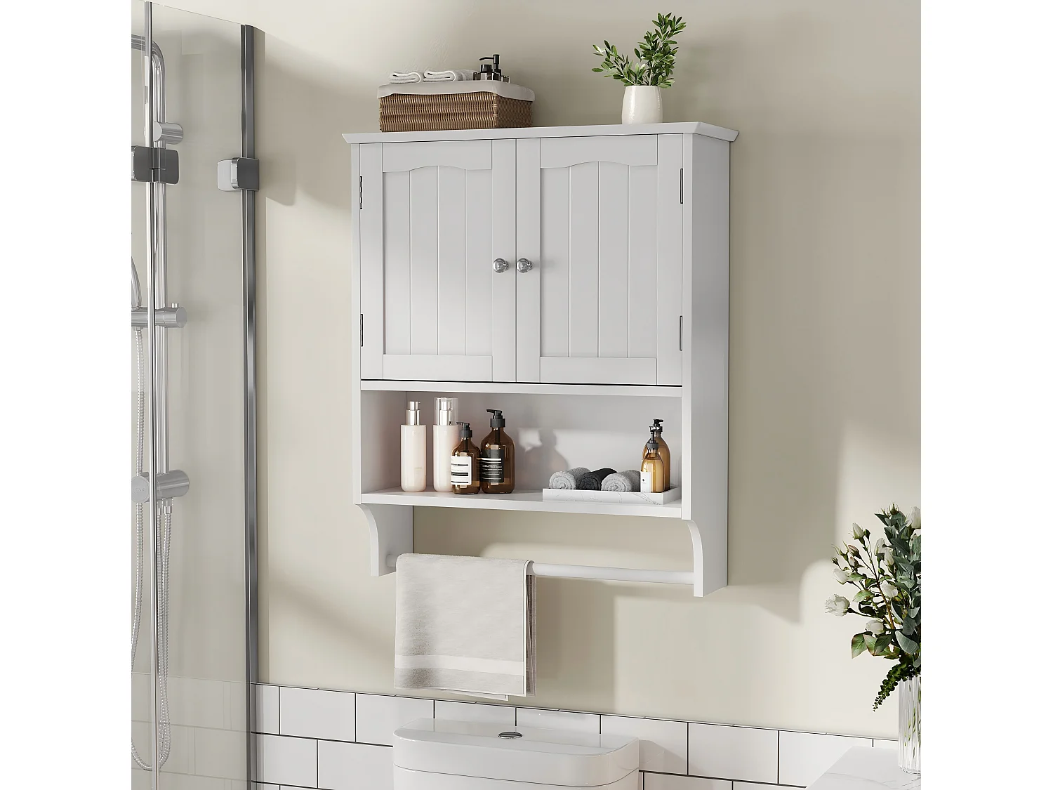 Armoire de salle de bain blanche avec porte-serviettes mural,armoire à pharmacie