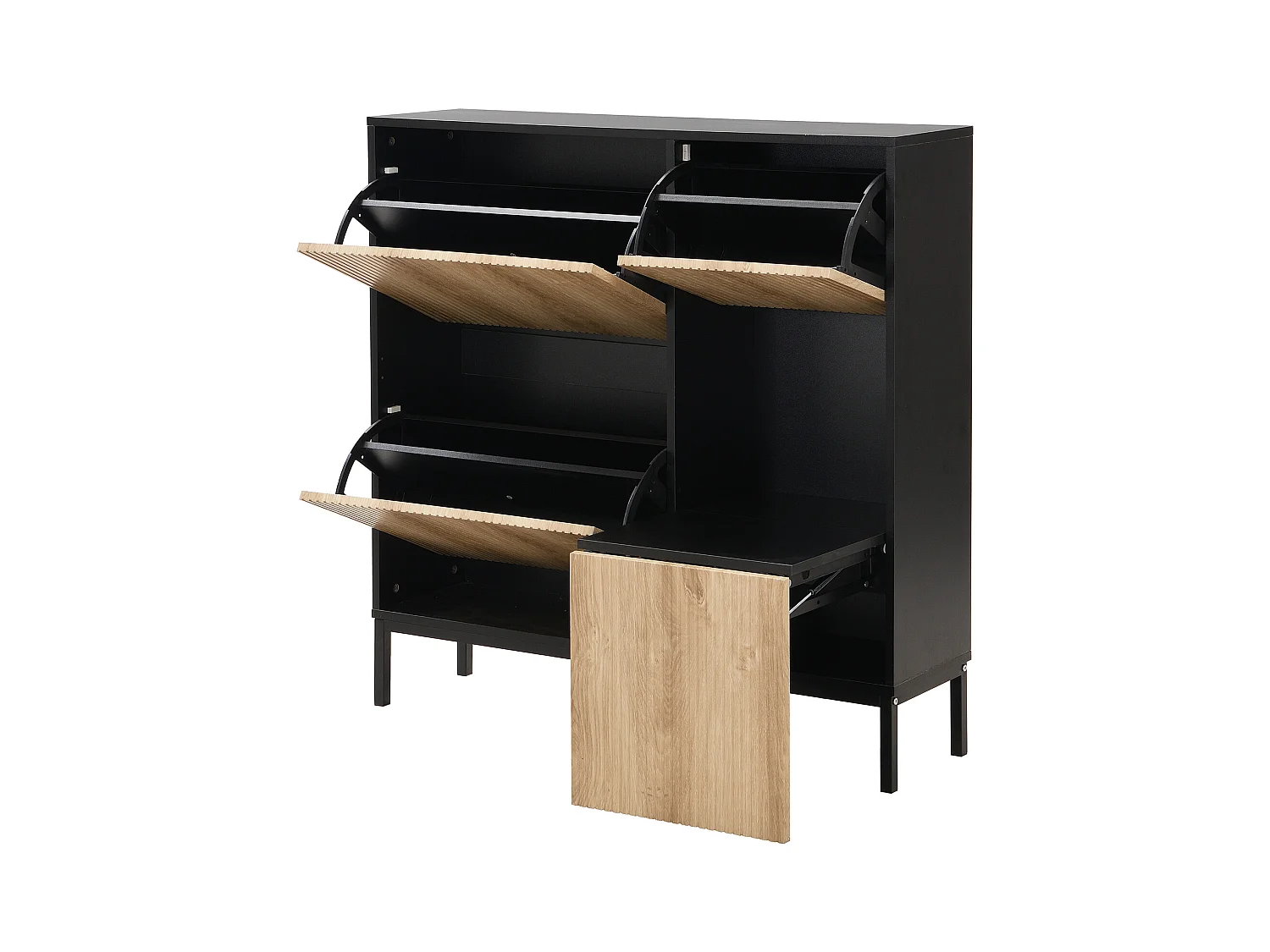 Meuble à chaussures,étagère à chaussures à trois volets et espace de rangement ouvert