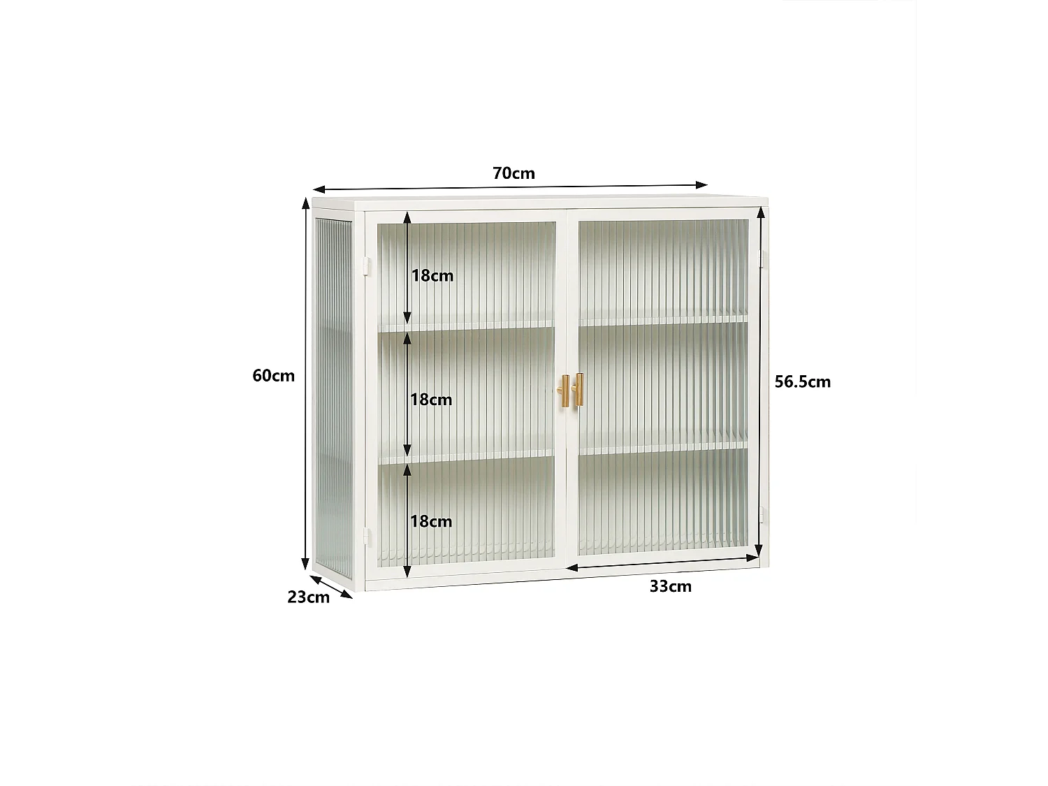 Moderno armario de pared de dos puertas y tres niveles con puertas de cristal de 70 cm para la entrada.