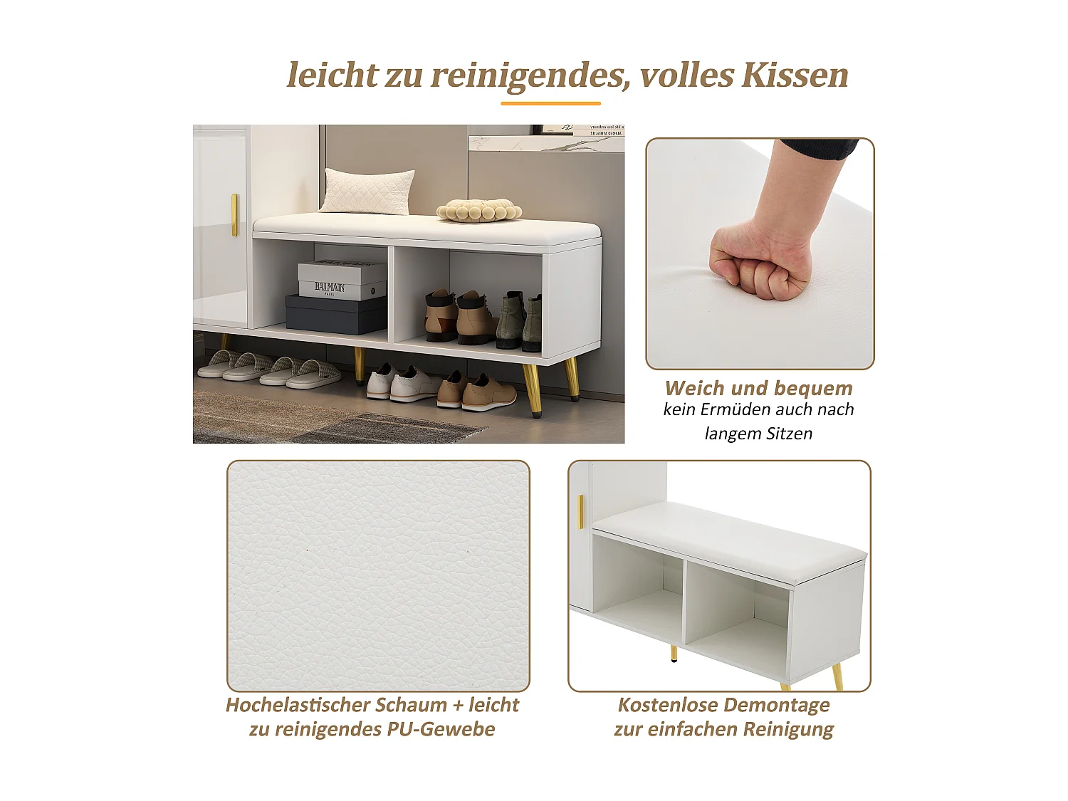 Hochglanz-weiße Schranktür mit Stauraum, Schuhschrank für den Eingangsbereich