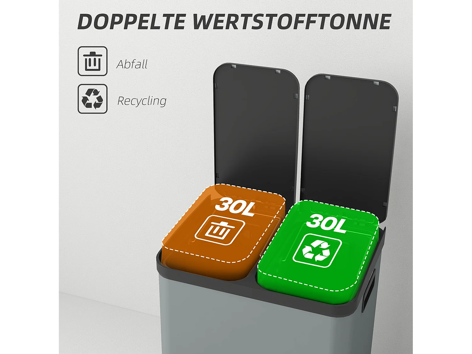 2 cubos de basura de 30 L, con pedal, para cosméticos, con tapa y pedal