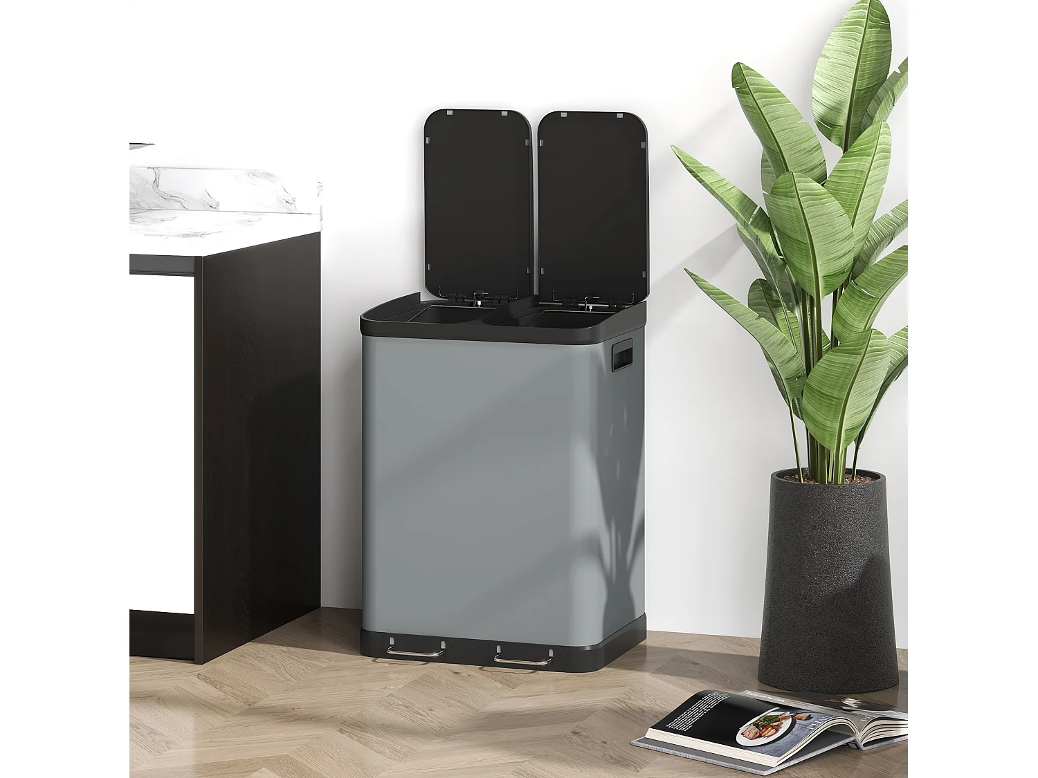 2 cubos de basura de 30 L, con pedal, para cosméticos, con tapa y pedal