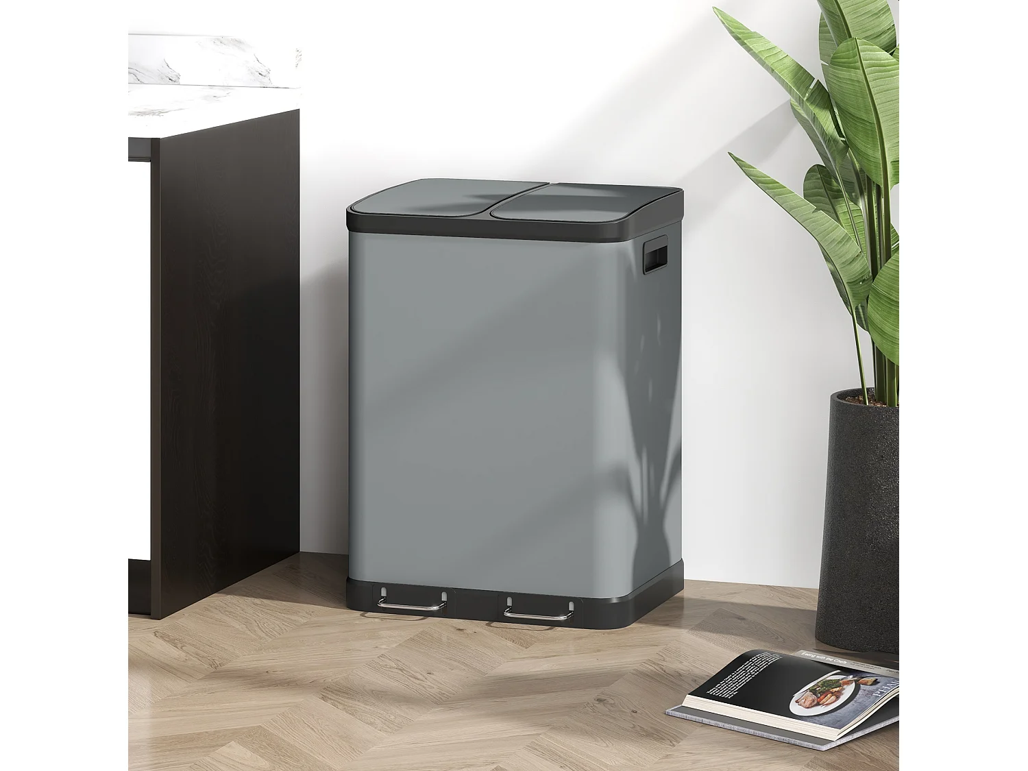 Poubelle 2x30L poubelle à pédale poubelle cosmétique avec couvercle et pédale