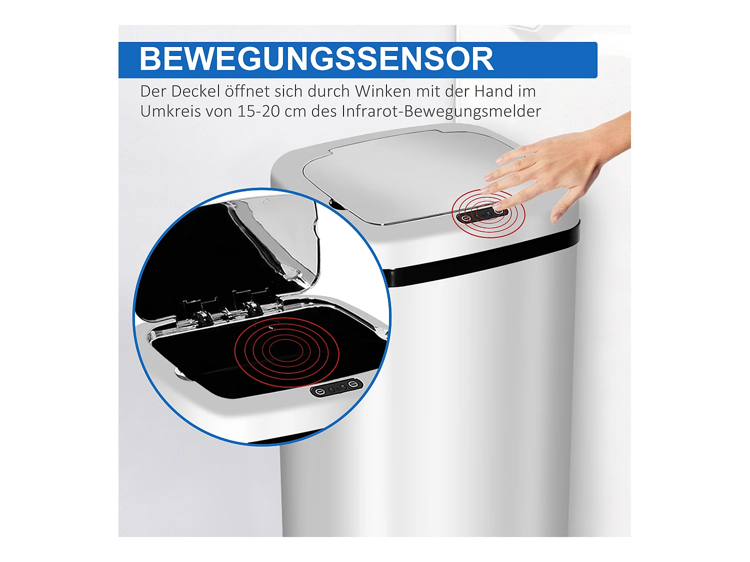 Balde do Lixo Automático com Sensor, Balde do Lixo de Cozinha, Aço Inoxidável 50/68 L, Prateado (50 L)