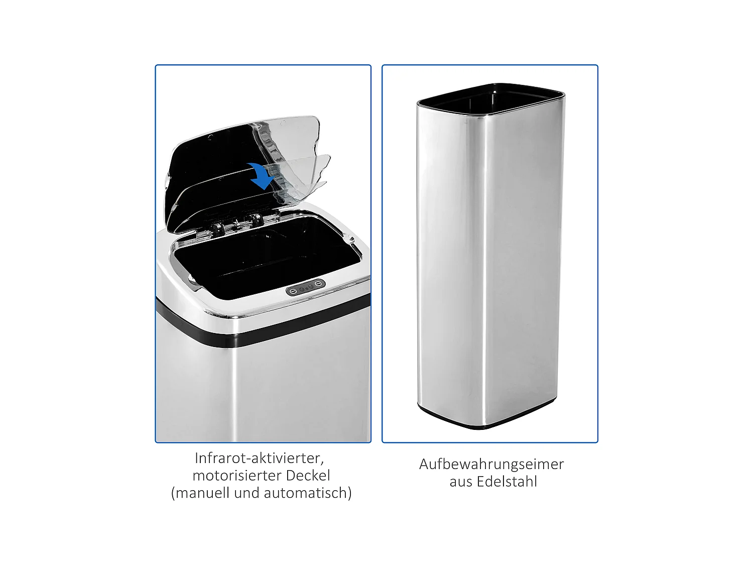 Balde do Lixo Automático com Sensor, Balde do Lixo de Cozinha, Aço Inoxidável 50/68 L, Prateado (50 L)