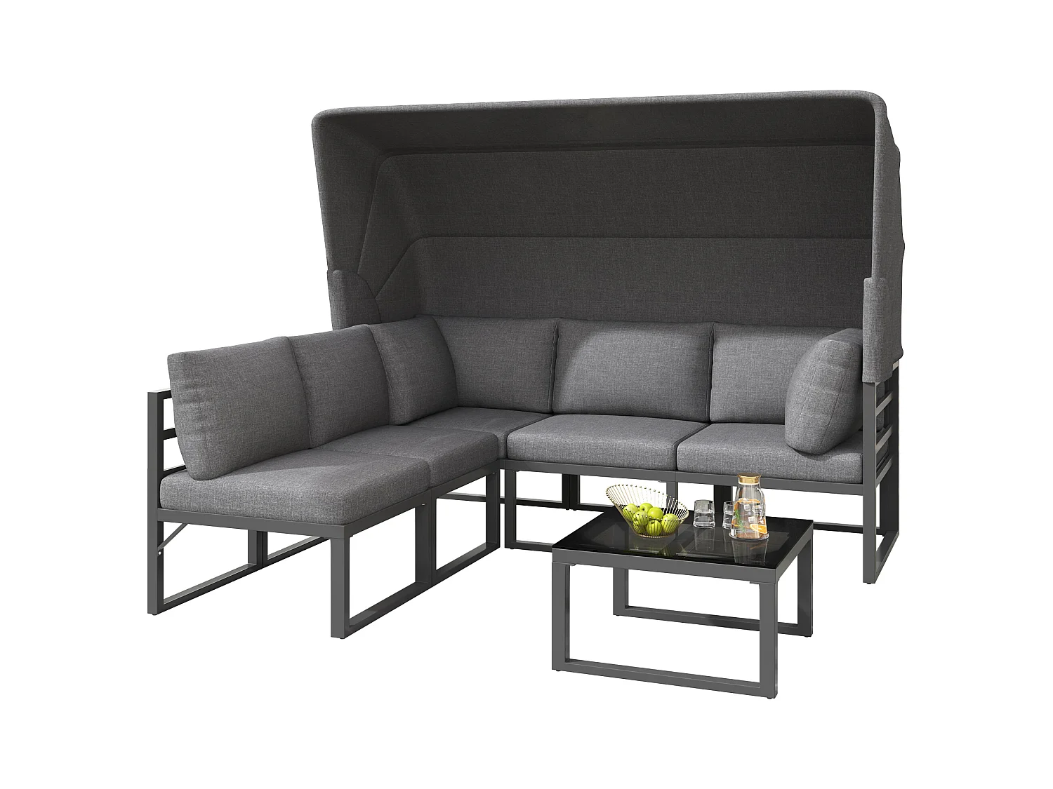 Gartenlounge-Sessel-Set, Sitzgruppe „Sunny Island“ aus Eisen, Hocker und Tisch