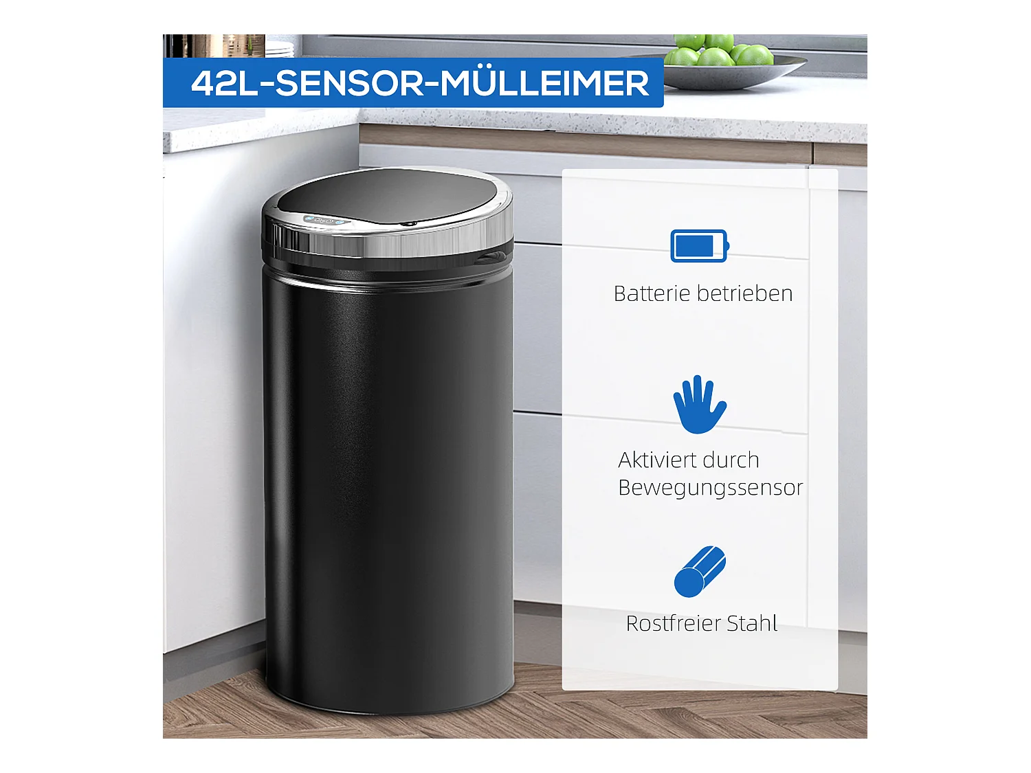42 l Sensor-Mülleimer, elektrischer automatischer Mülleimer mit Deckel, rostfrei