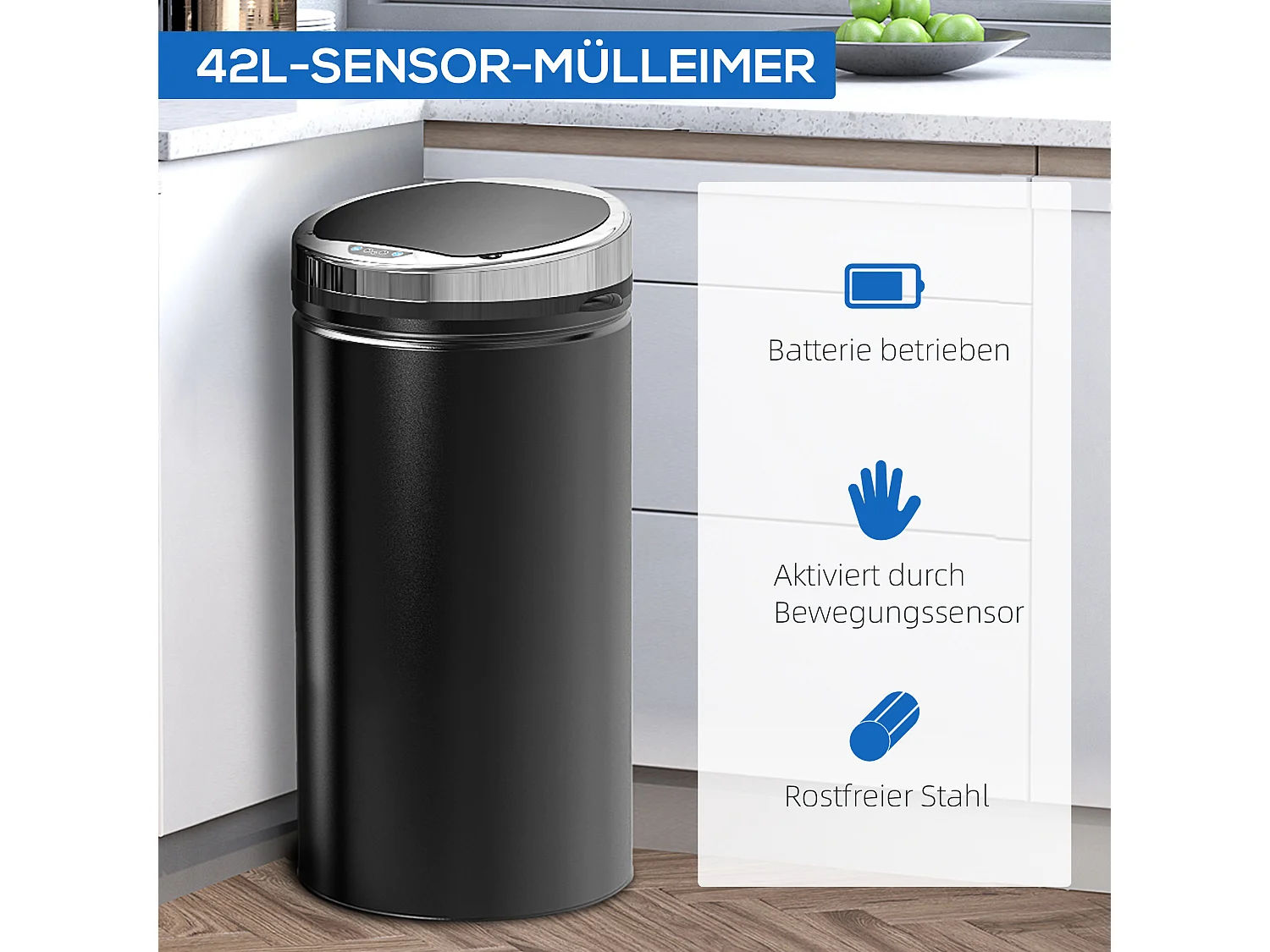 Poubelle à capteur 42L,poubelle automatique électrique avec couvercle,antirouille