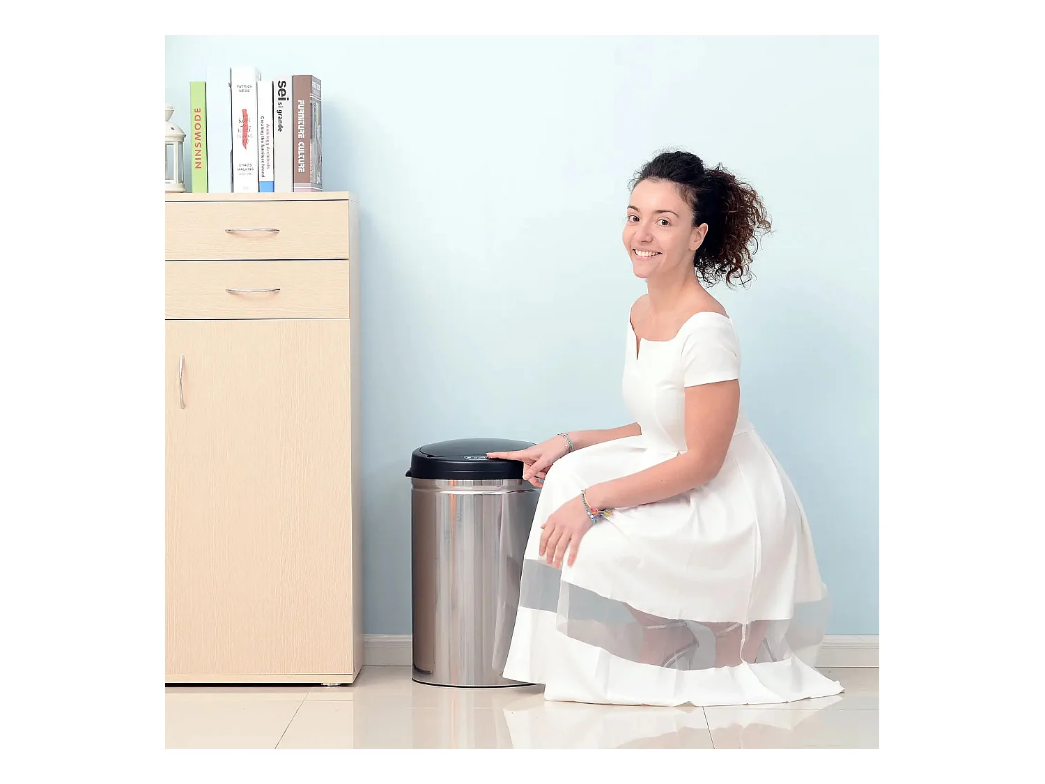 Automatischer Sensor-Mülleimer, rund, 30 l, Edelstahl