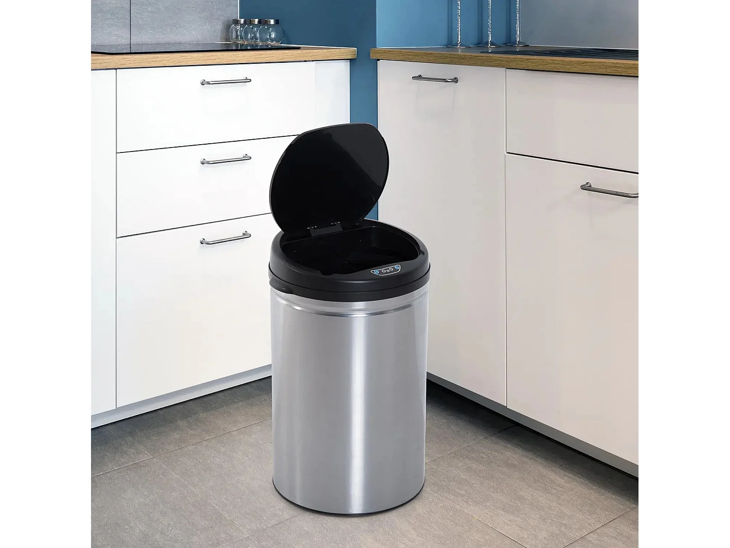 Poubelle automatique à capteur infrarouge,ronde,30 L,acier inoxydable