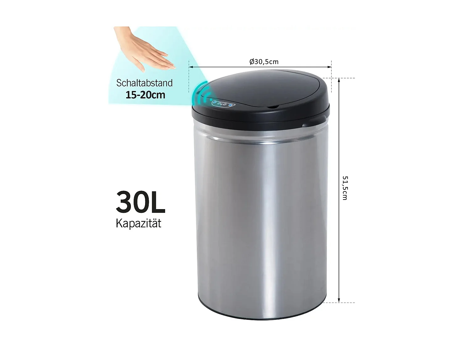 Poubelle automatique à capteur infrarouge,ronde,30 L,acier inoxydable