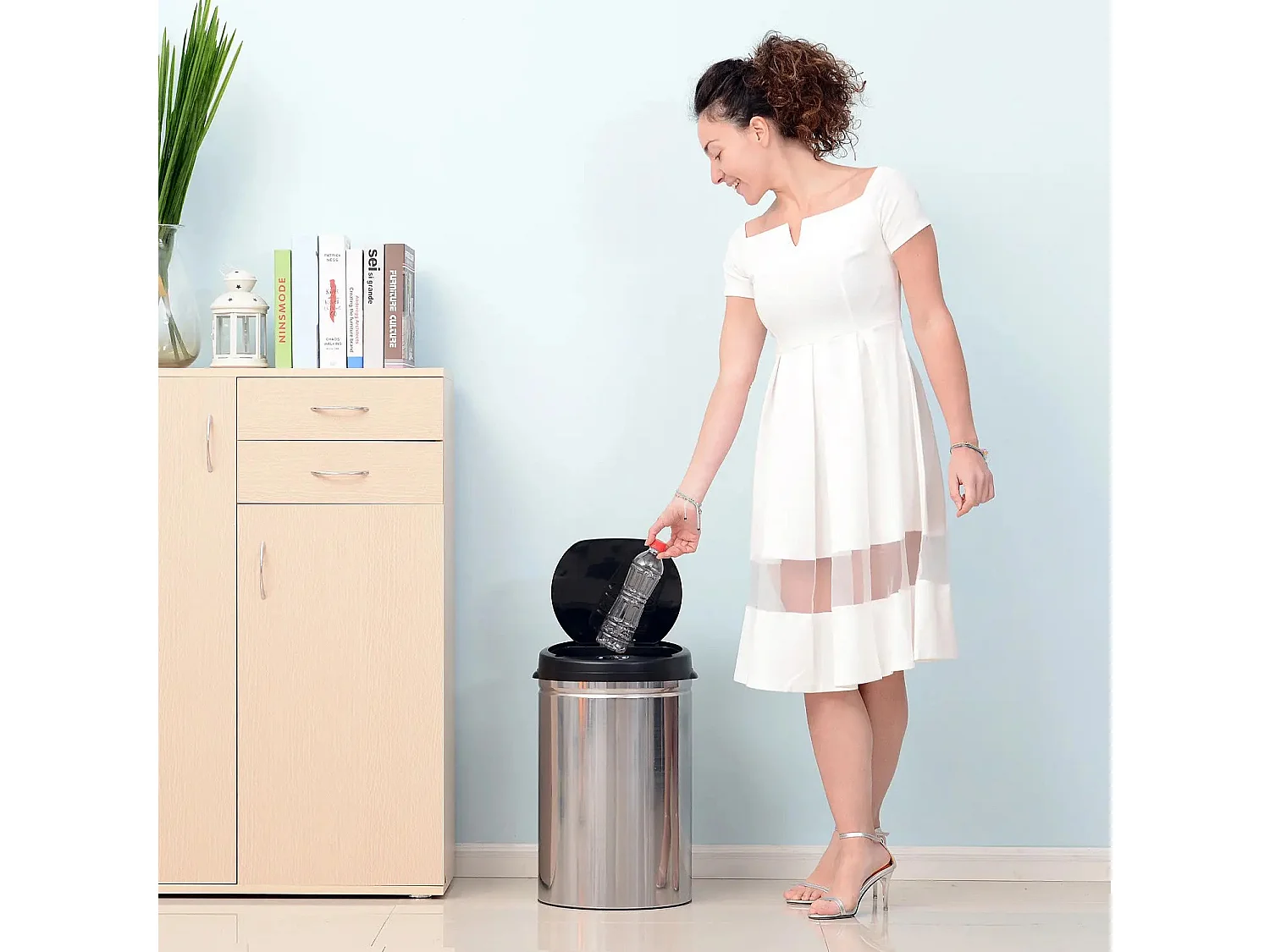 Poubelle automatique à capteur infrarouge,ronde,30 L,acier inoxydable