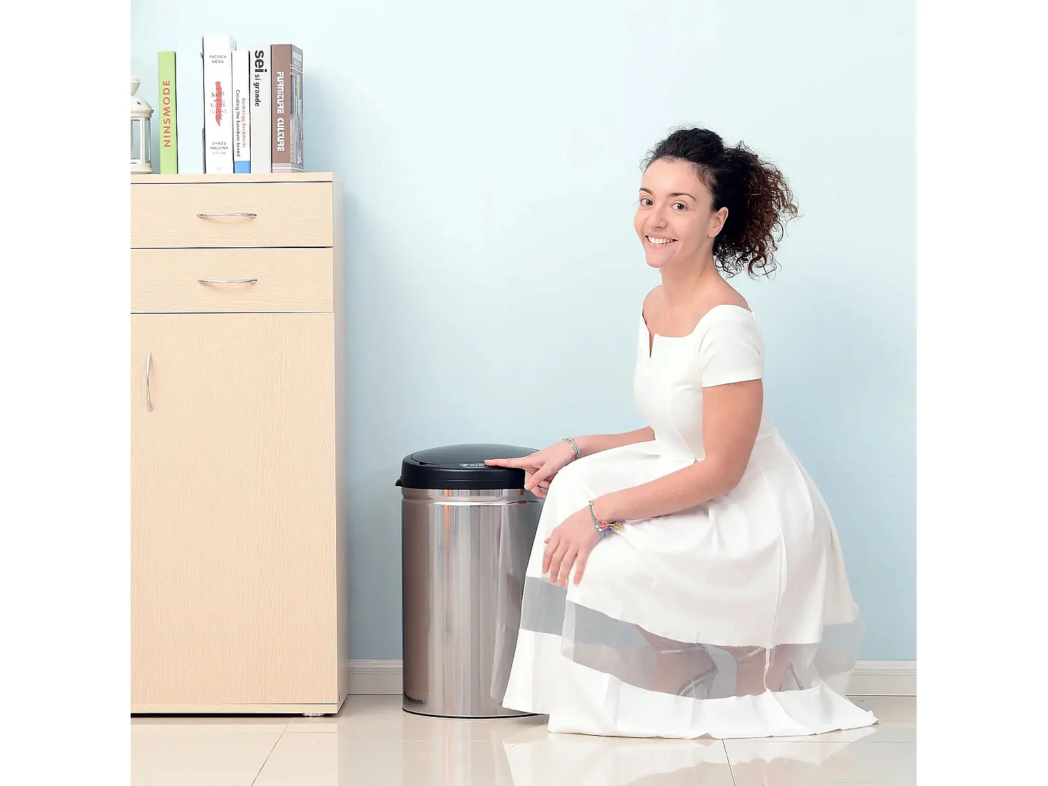 Poubelle automatique à capteur infrarouge,ronde,30 L,acier inoxydable