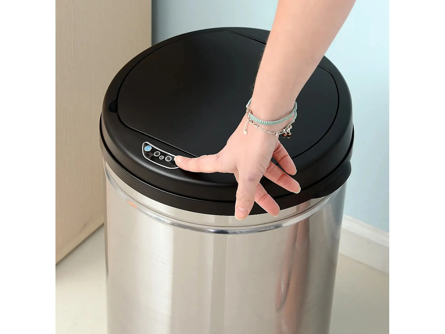 Poubelle automatique à capteur infrarouge,ronde,30 L,acier inoxydable