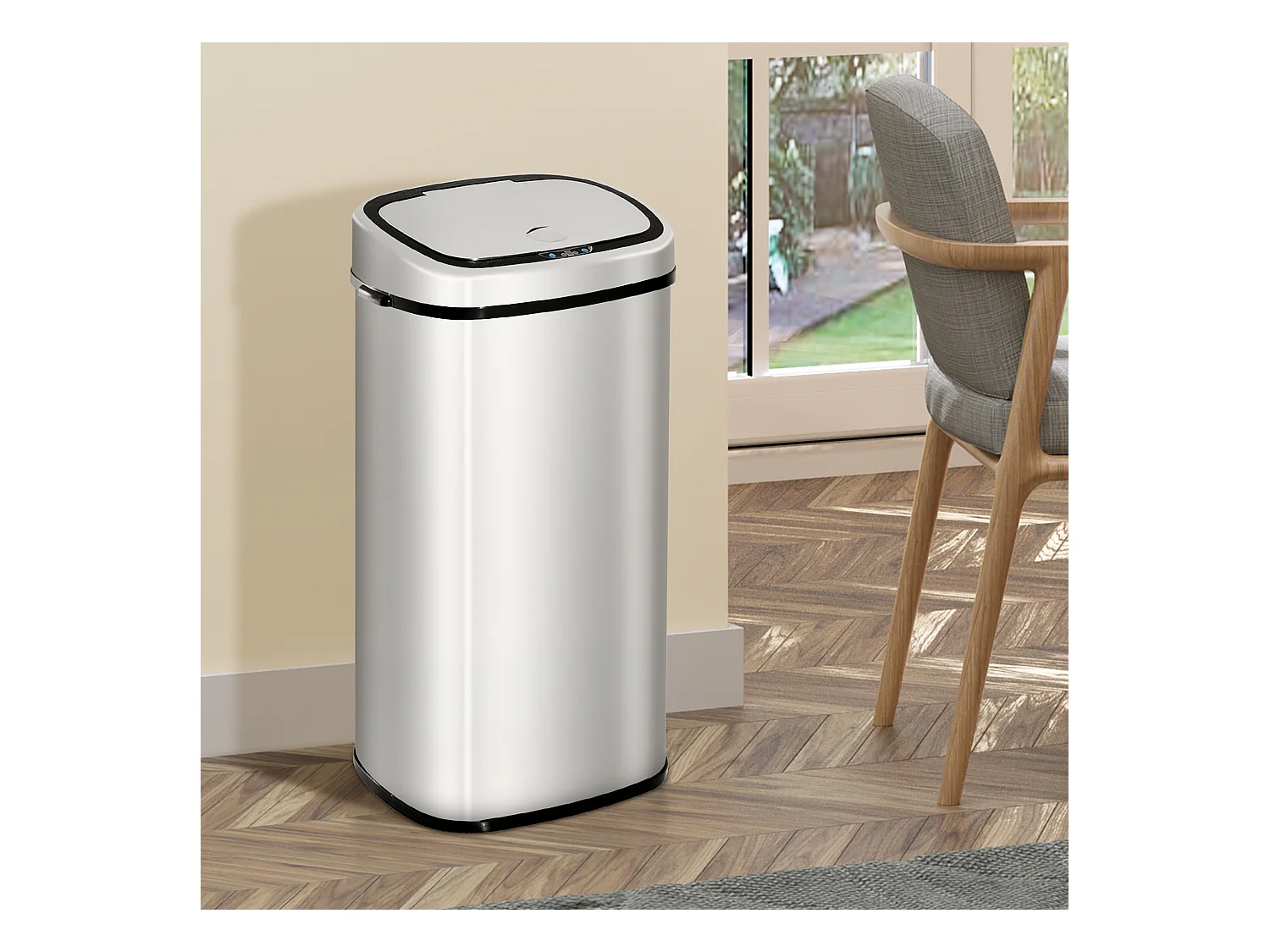 Automatischer Sensor-Mülleimer, Küche, Edelstahl, silber, 68 l