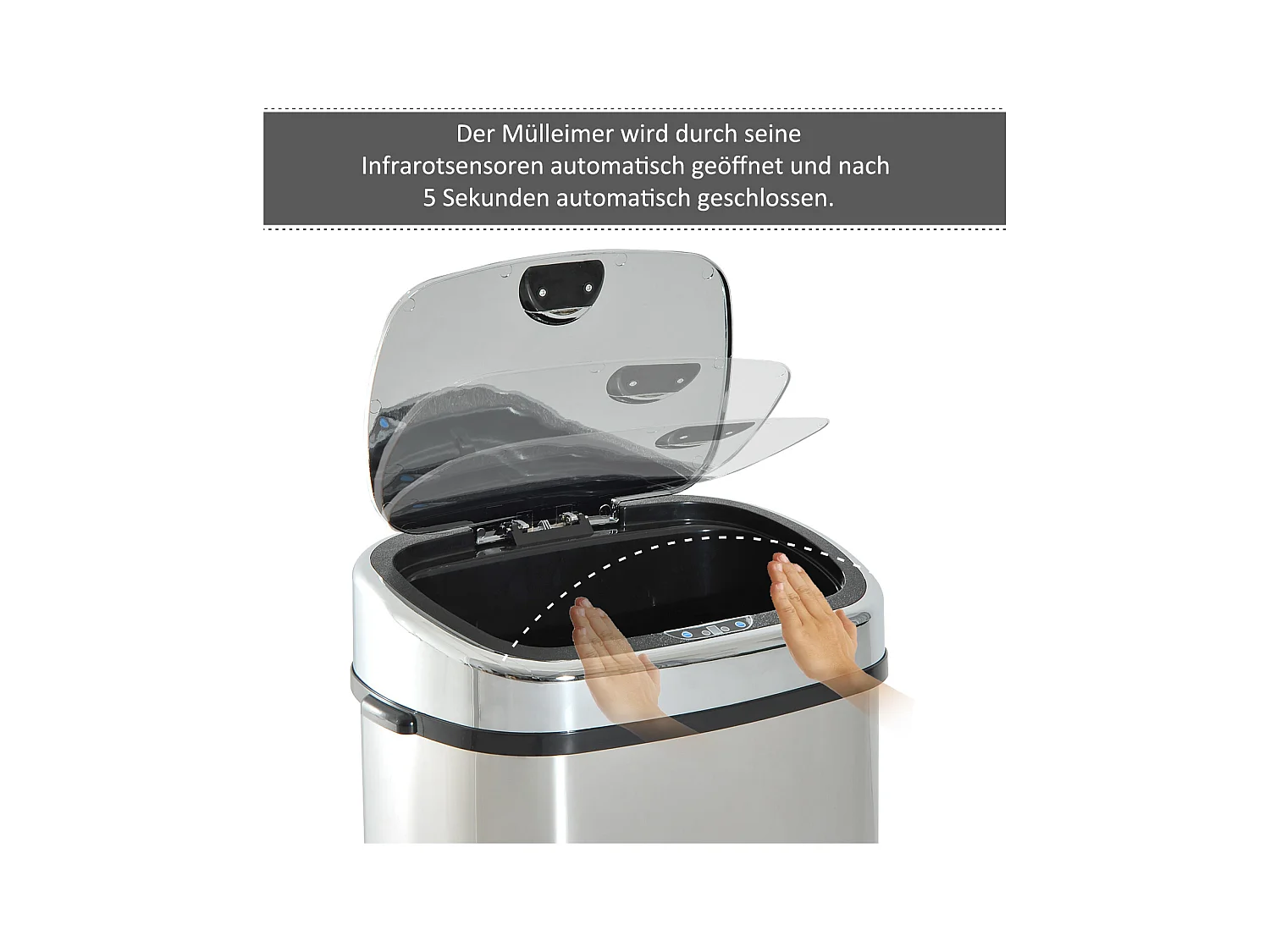 Automatischer Sensor-Mülleimer, Küche, Edelstahl, silber, 68 l