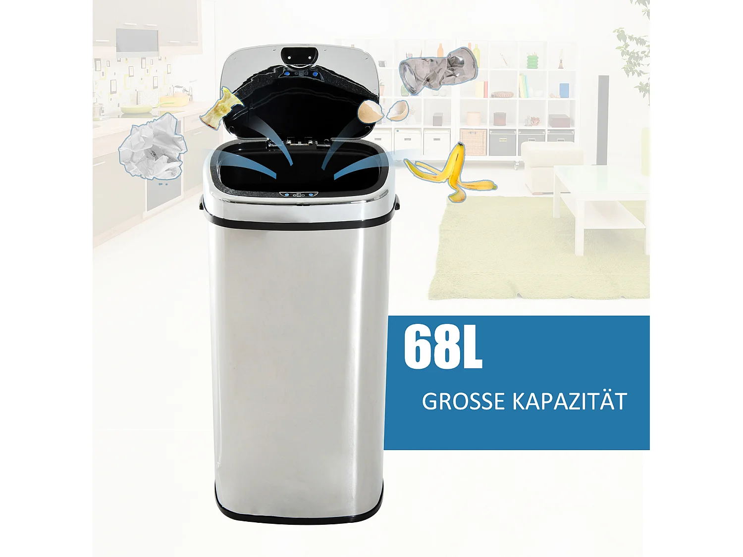 Papeleira Automática com Sensor, Cozinha, Aço Inoxidável, Prateado, 68 L