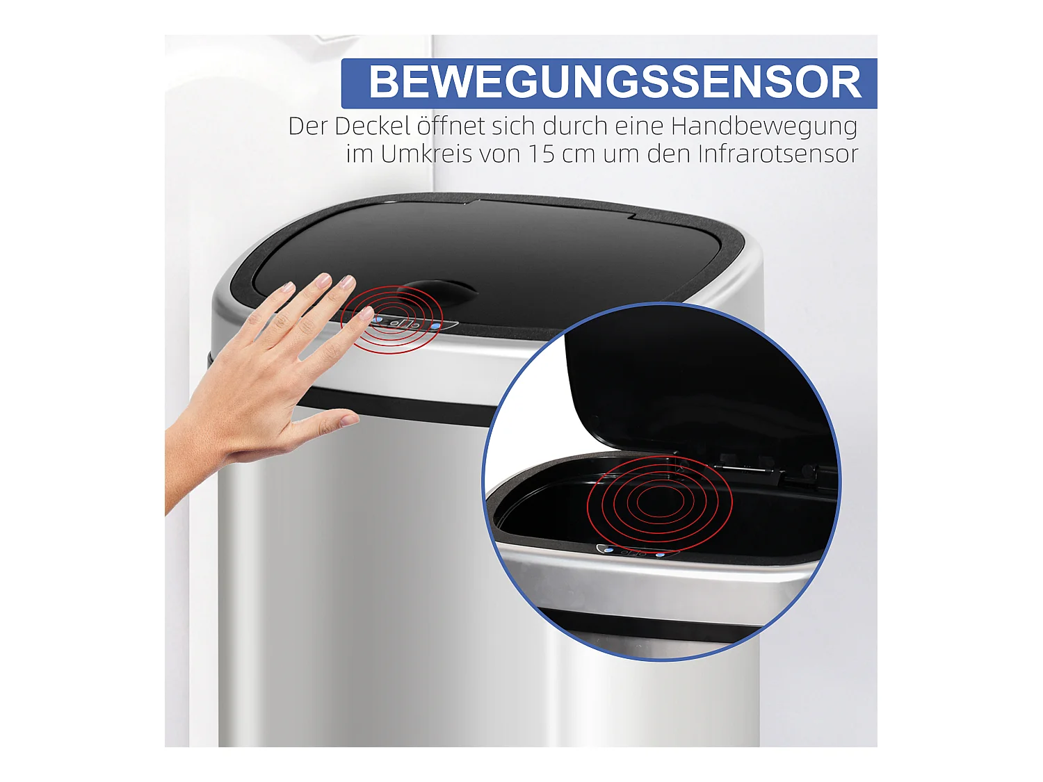 48 l Küchen-Mülleimer mit Infrarot-Sensor, Edelstahl silber, L 40 x B 29 x H 68 cm