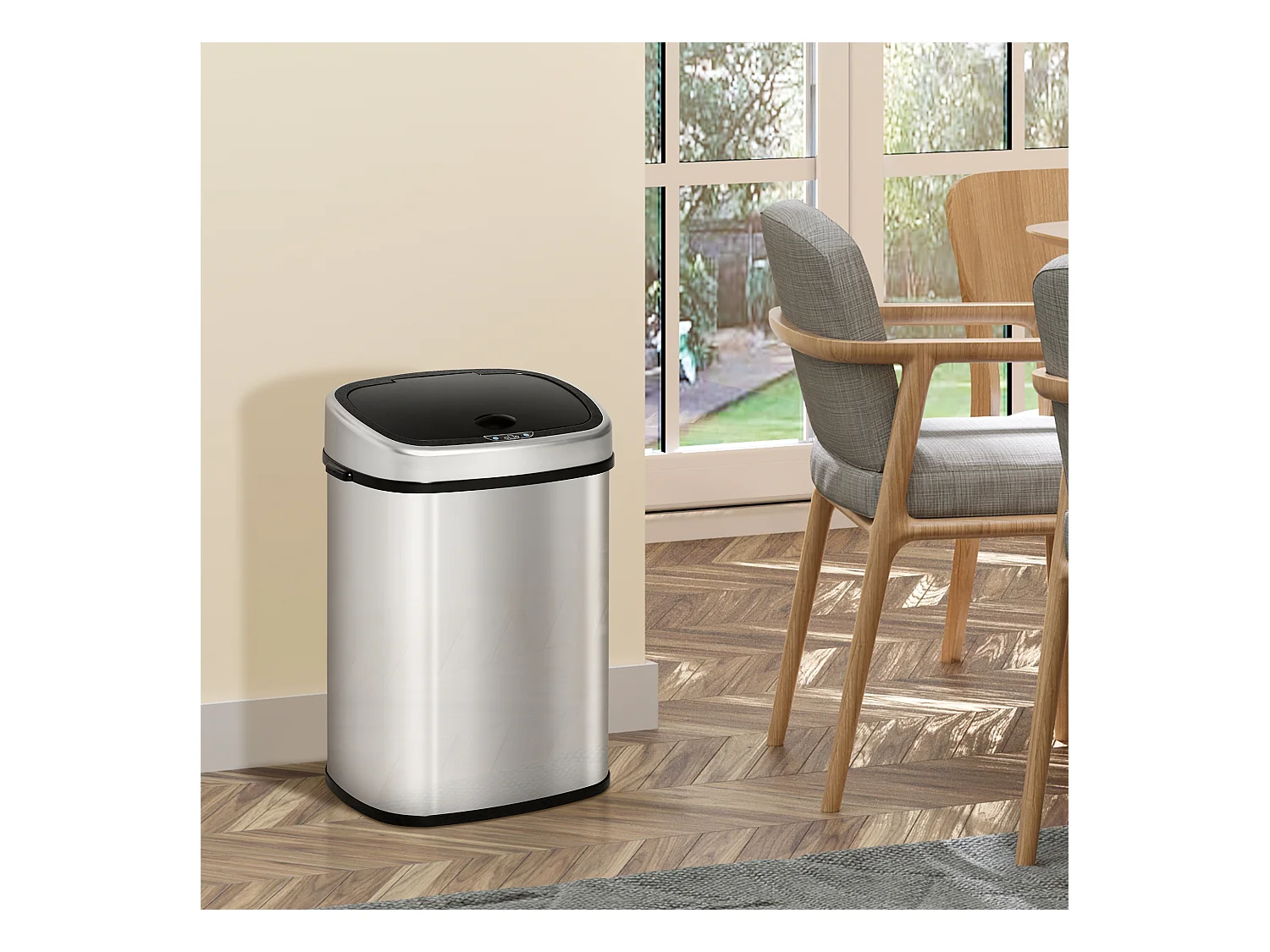 Poubelle 58L automatique avec capteur infrarouge,en acier inoxydable argenté,L40xl28xH68cm