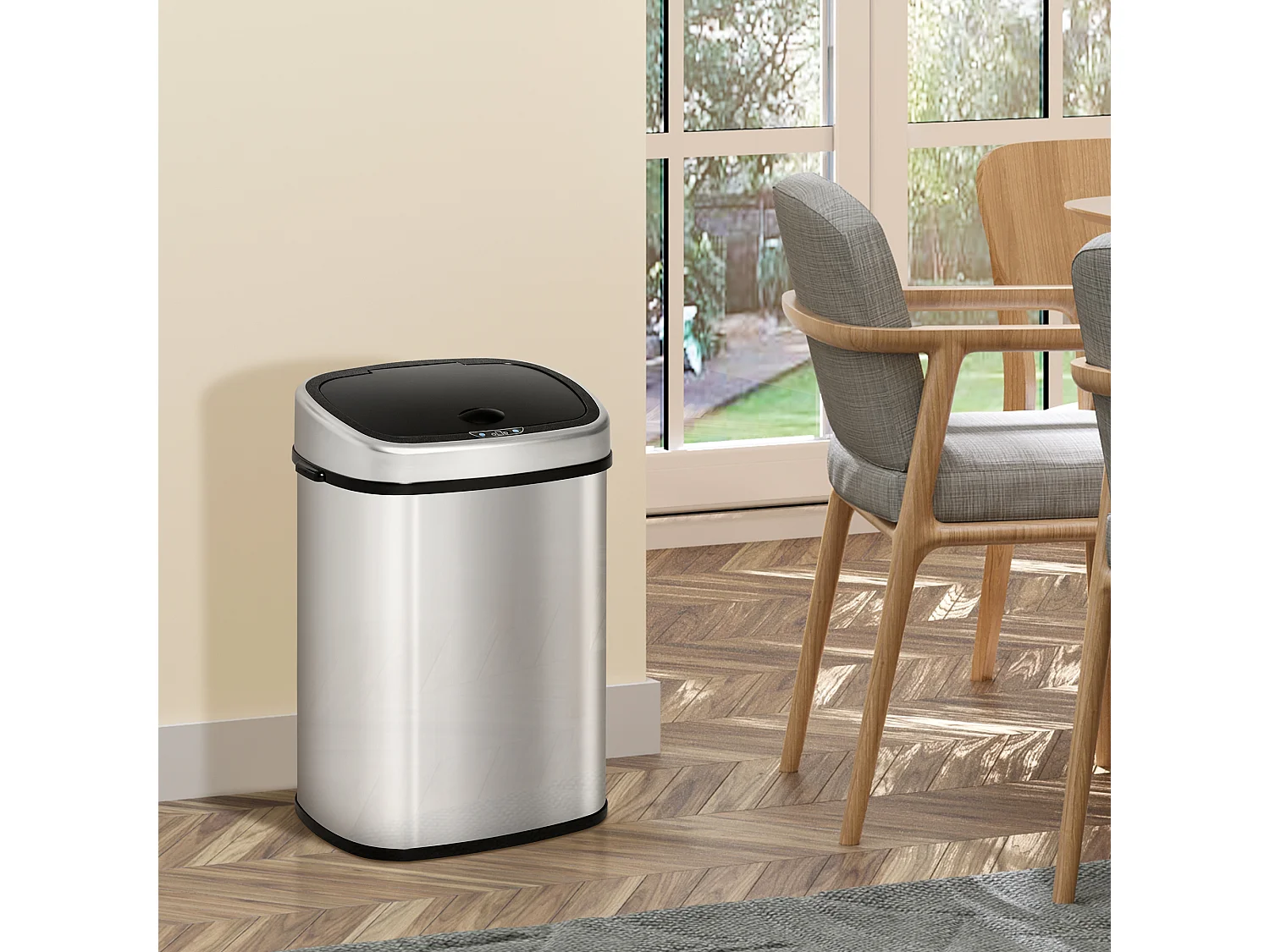 Papeleira Automática com Sensor de 58 L e Sensor Infravermelhos, Aço Inoxidável Prateado, C40 x L28 x A68 cm