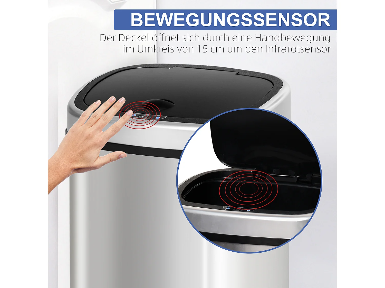 Papeleira Automática com Sensor de 58 L e Sensor Infravermelhos, Aço Inoxidável Prateado, C40 x L28 x A68 cm