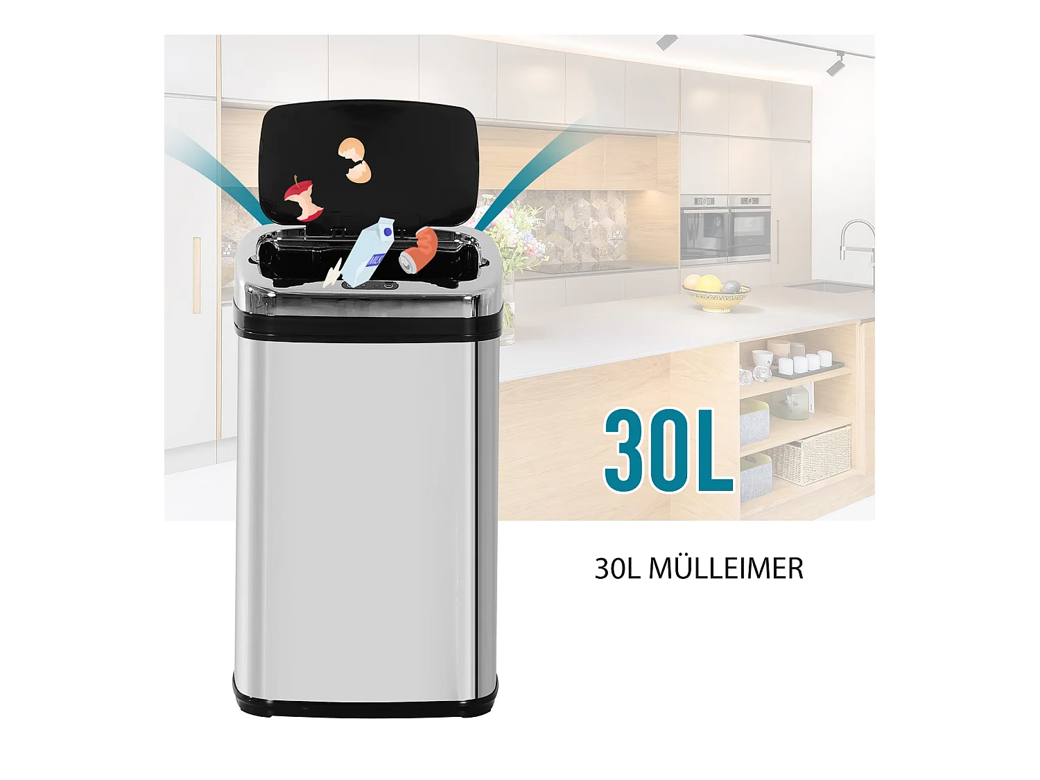 Papeleira Automática com Sensor de 30 L e Sensor IR, Aço Inoxidável, para Gestão de Resíduos