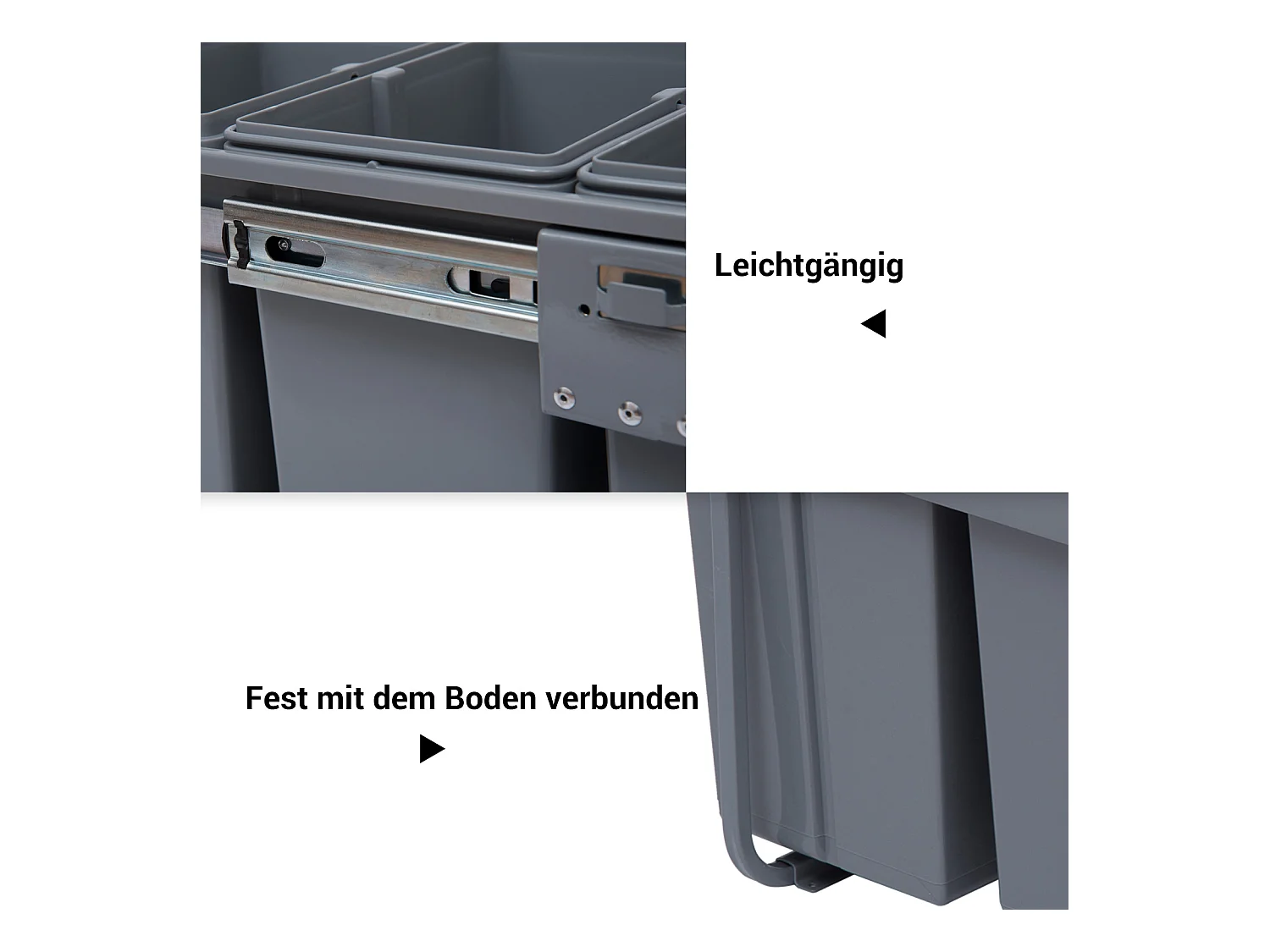 Poubelle encastrable 40L,collecteur de déchets coulissant sous meuble avec 3 compartiments