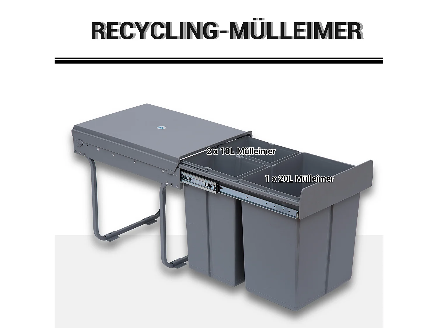 Poubelle encastrable 40L,collecteur de déchets coulissant sous meuble avec 3 compartiments