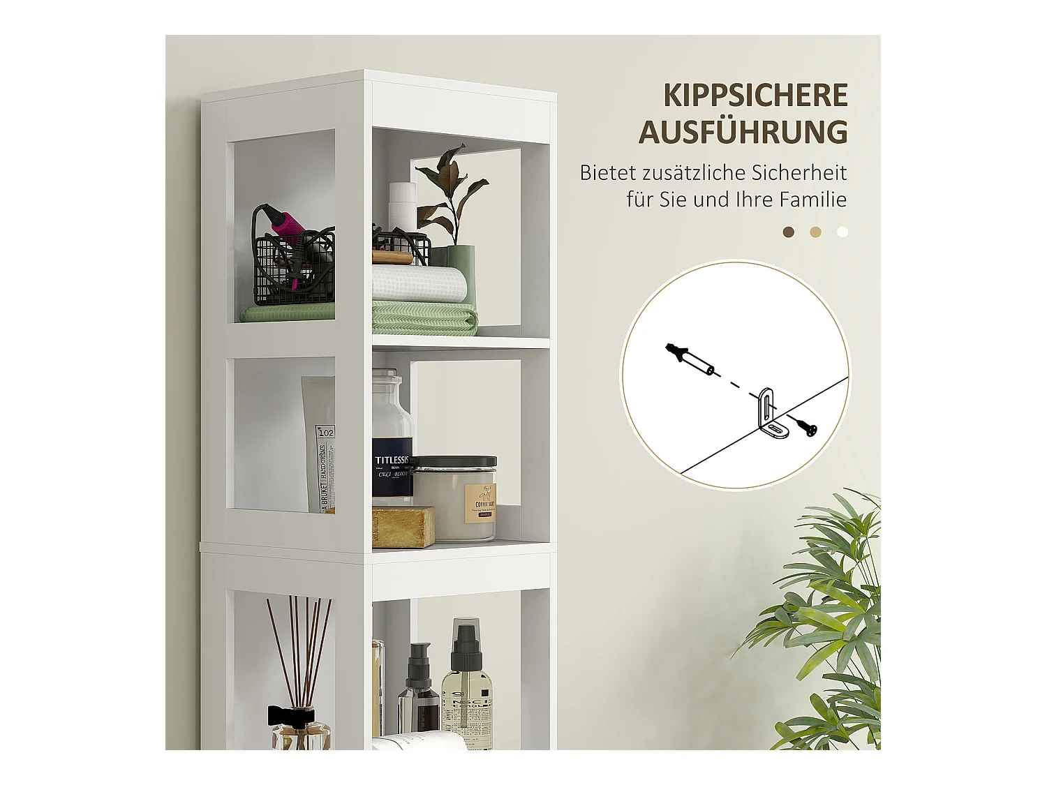 Schmaler Badezimmerschrank mit 2 Schubladen und 3 offenen Fächern, 30 x 30 x 141,2 cm