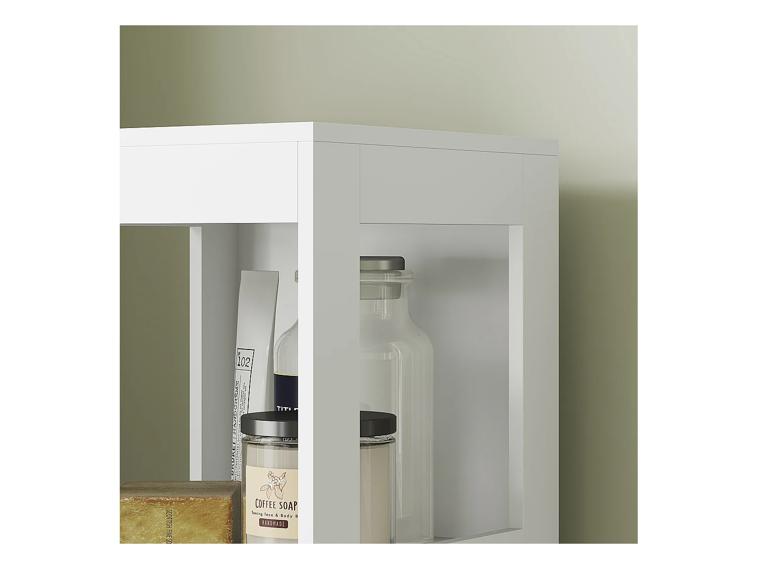 Schmaler Badezimmerschrank mit 2 Schubladen und 3 offenen Fächern, 30 x 30 x 141,2 cm