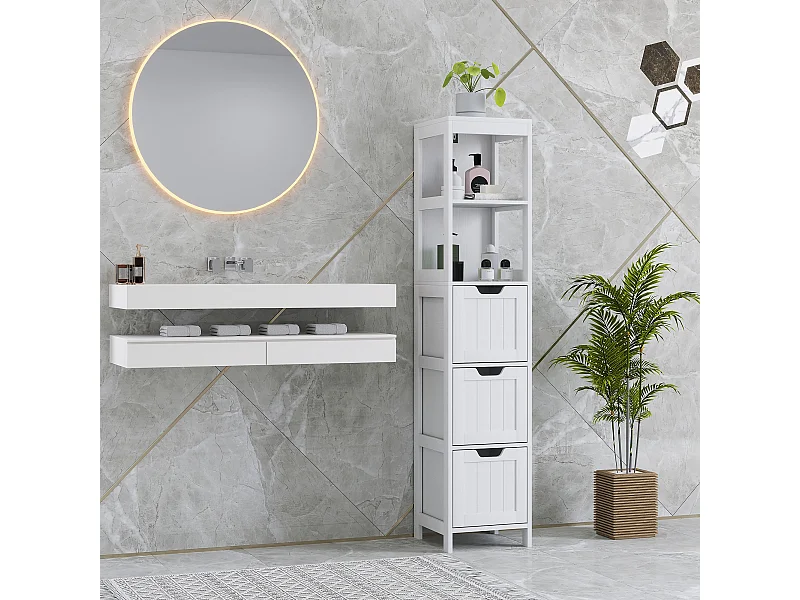 Badezimmerschrank mit 3 Schubladen und 2 offenen Fächern, Aufbewahrungsschrank