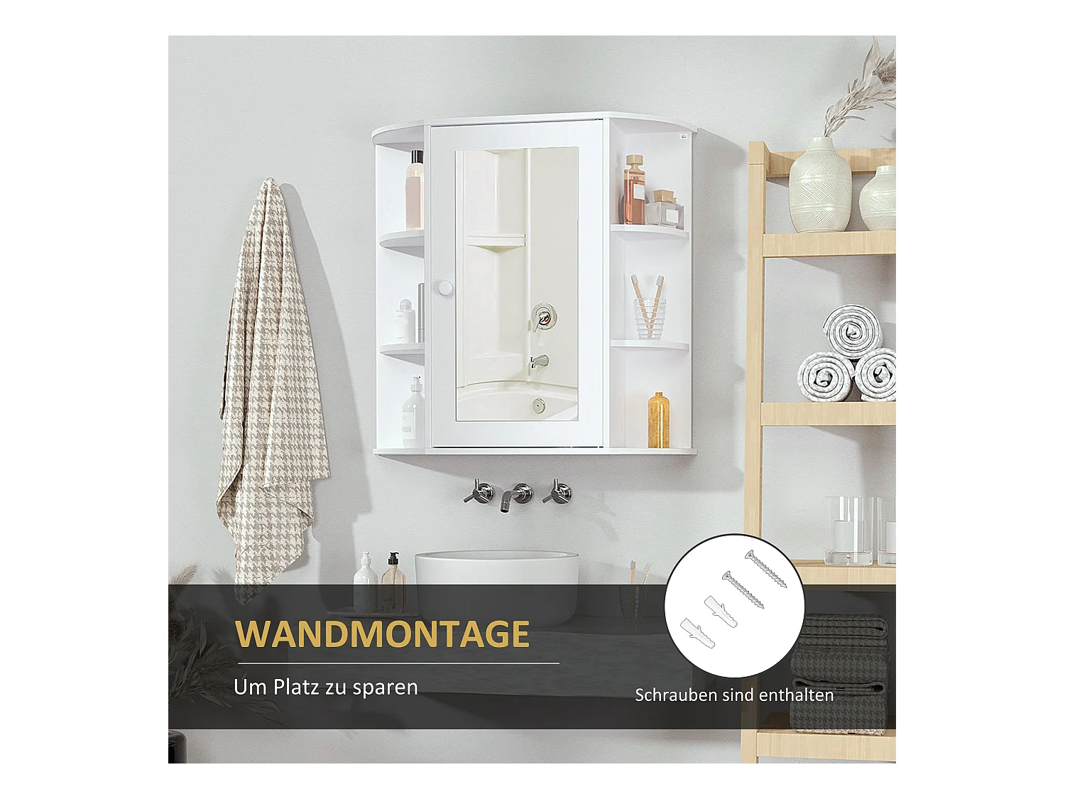 Armoire de toilette avec miroir,armoire murale suspendue avec 8 compartiments,blanche