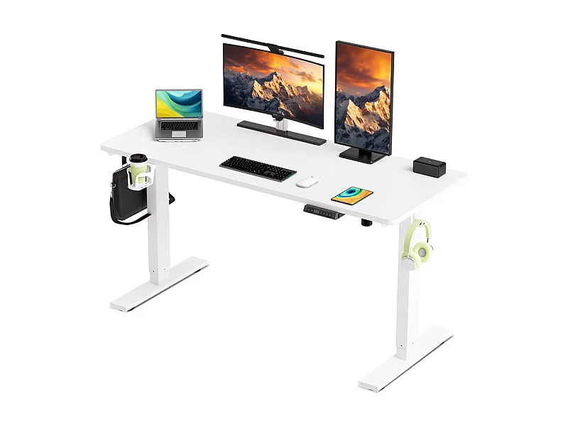 Elektrisch höhenverstellbarer Schreibtisch 140x70 cm – Höhenverstellbar – Mit Speicherfunktion & Kollisionsschutz – USB-A- & Typ-C-Anschlüsse – Farbe Weiß