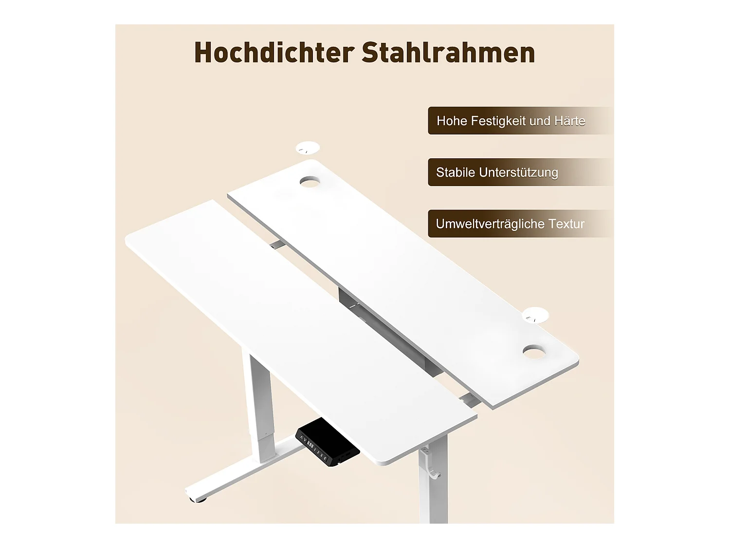 Elektrisch höhenverstellbarer Schreibtisch 140x70 cm – Höhenverstellbar – Mit Speicherfunktion & Kollisionsschutz – USB-A- & Typ-C-Anschlüsse – Farbe Weiß