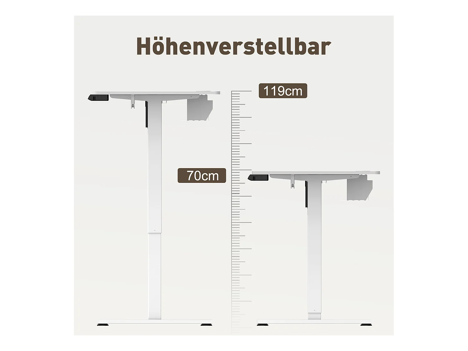Elektrisch höhenverstellbarer Schreibtisch 140x70 cm – Höhenverstellbar – Mit Speicherfunktion & Kollisionsschutz – USB-A- & Typ-C-Anschlüsse – Farbe Weiß
